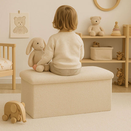 Banc de rangement pliable, tissu Teddy, 2 places