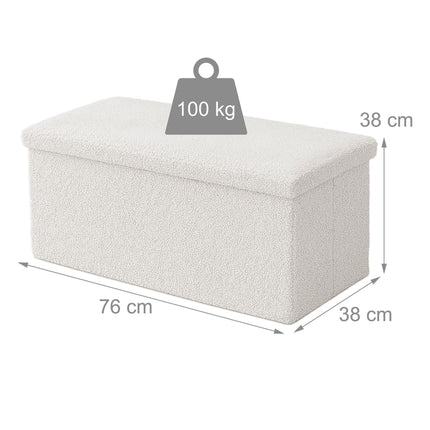 Banc de rangement pliable, tissu Teddy, 2 places