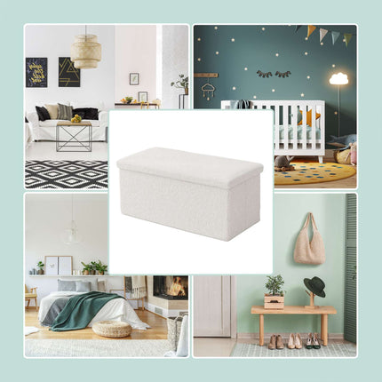 Banc de rangement pliable, tissu Teddy, 2 places