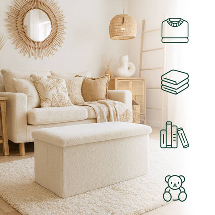 Banc de rangement pliable, tissu Teddy, 2 places