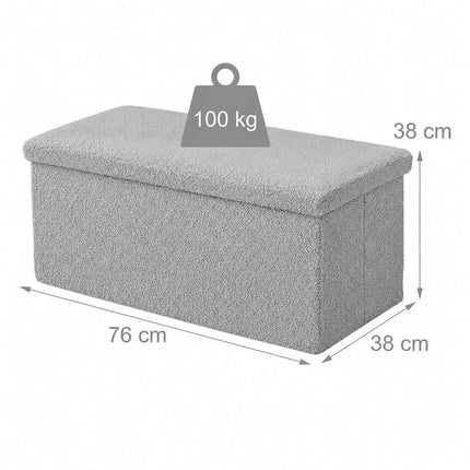 Folding Storage Bench with Teddy Fabric for 2 People, Grey, 80 L