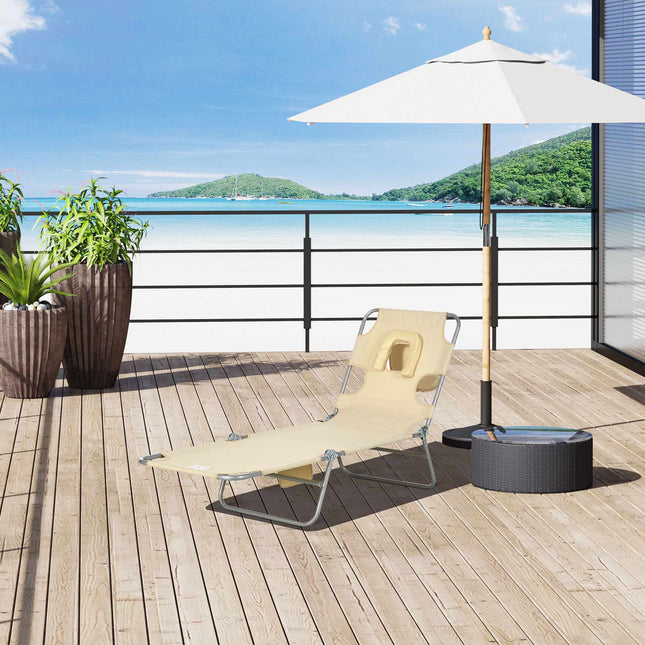 Bain de soleil pliable avec dossier réglable et trou pour le visage