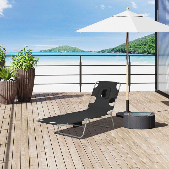Bain de soleil pliable avec dossier réglable et trou pour le visage