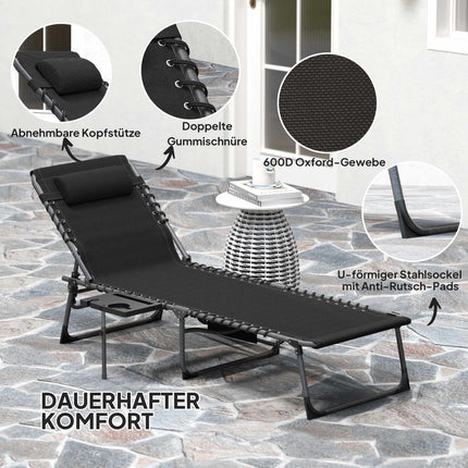 Klappbare Sonnenliege mit verstellbarer Rückenlehne und Kissen