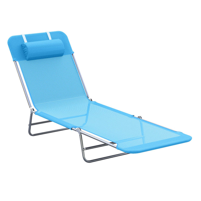 Transat pliable avec coussin et dossier réglable, bleu