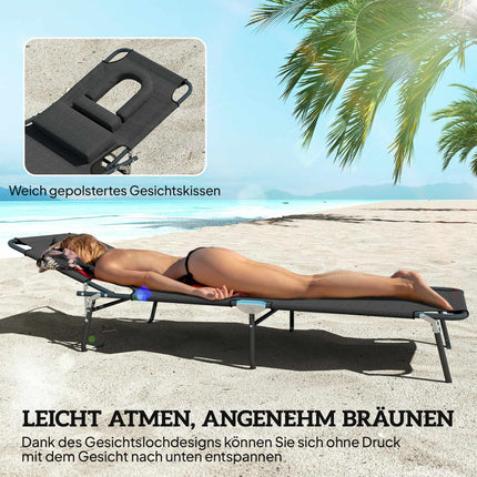 Bain de soleil pliable avec ouverture pour le visage, noir, structure en acier