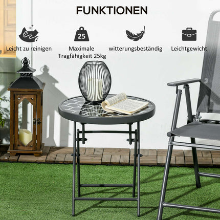 Klappbarer Beistelltisch mit schwarzer Glasplatte – 45x45x50 cm Camping