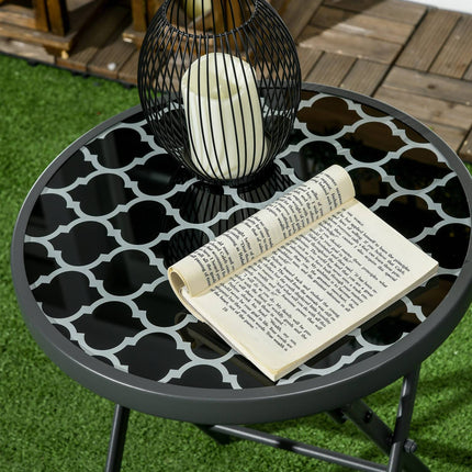 Klappbarer Beistelltisch mit schwarzer Glasplatte – 45x45x50 cm Camping