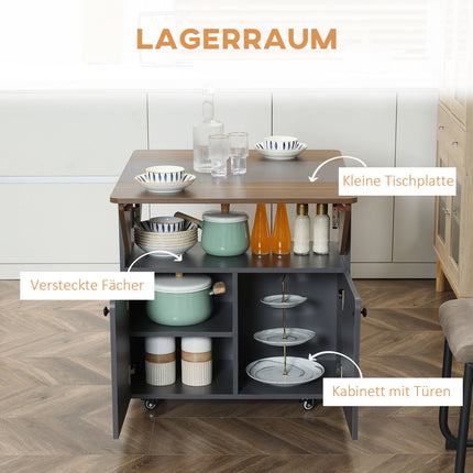 Table pliante avec rangement, 4 roulettes, gris clair/marron foncé