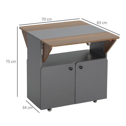 Table pliante avec rangement, 4 roulettes, gris clair/marron foncé