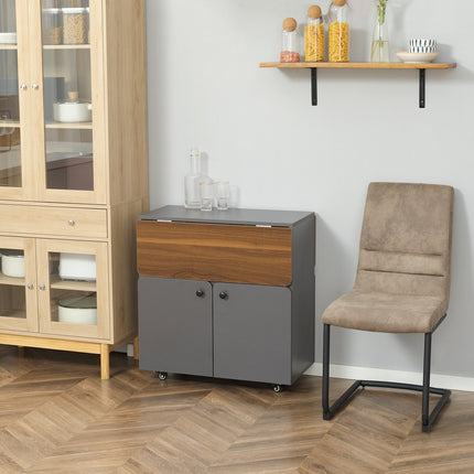 Table pliante avec rangement, 4 roulettes, gris clair/marron foncé