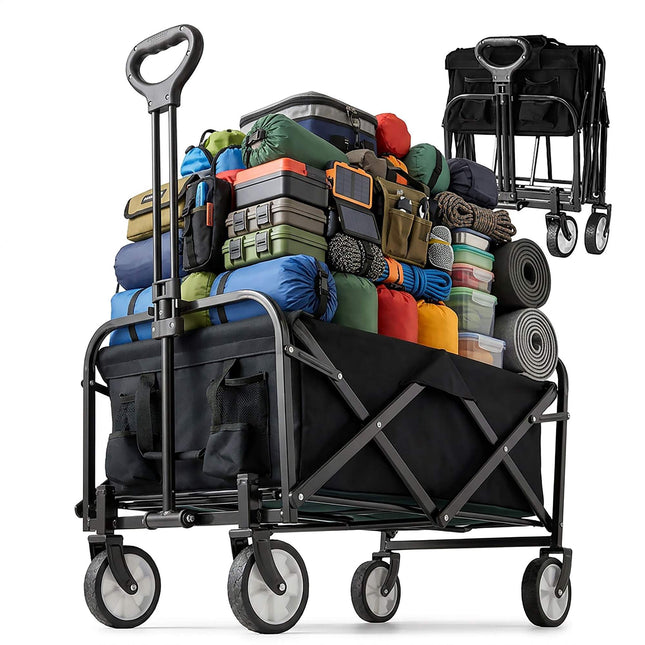 Chariot pliable pour la plage, le camping, le shopping - Grande capacité
