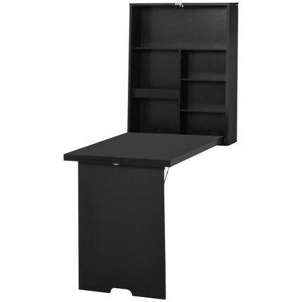 Klappbarer Wandsekretär mit Kreidetafel, Schwarz 60x94,5x147 cm