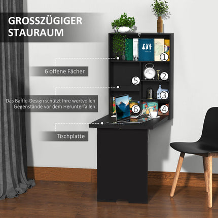 Klappbarer Wandsekretär mit Kreidetafel, Schwarz 60x94,5x147 cm