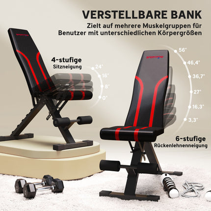 Klappbare Hantelbank, verstellbare Rückenlehne & Sitzfläche, Schwarz