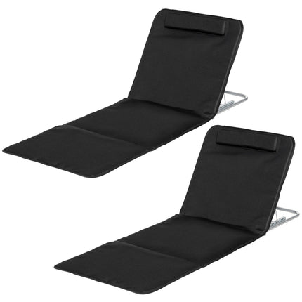 Lot De 2 Matelas De Plage Pliables, Chaise Longue De Plage Réglable En Hauteur Sur 5 Niveaux Avec Sac De Transport, Acier, Noir, 134 X 48 X 33-43 Cm