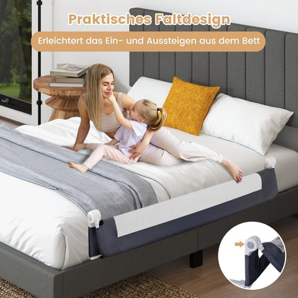Barrière de lit pliante avec sangles pliantes réglables et pliables en un clic, barrière de lit 150 x 42 cm gris