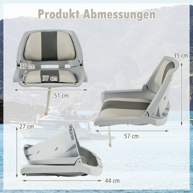Siège de bateau pliable avec dossier bas, chaise de bateau rembourrée, 57 x 51 x 35 cm.