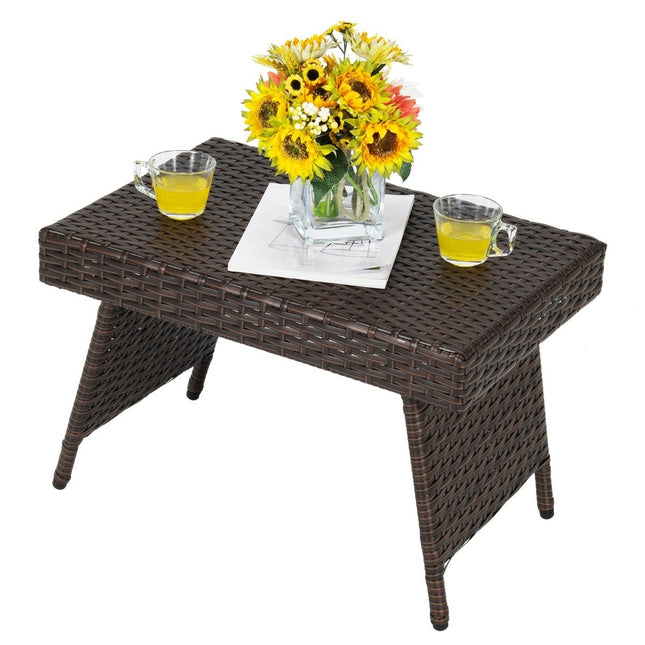 Table basse pliante table d'appoint d'extérieur avec plateau PVC 60 x 40 x 40 cm marron