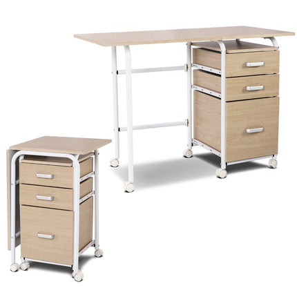 Klappbarer Computertisch mit 3 Schubladen Schreibtisch 105 x 50 x 75 cm natur