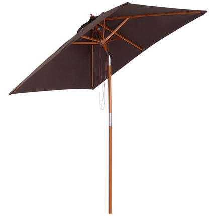 Parasol Pliable Parasol De Jardin Parasol De Plage Réglable Sur 3 Niveaux Bois De Sapin + Polyester Café 200 X 150 X 230 Cm