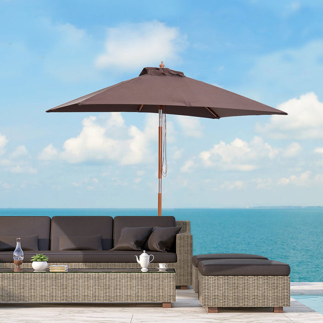 Parasol Pliable Parasol De Jardin Parasol De Plage Réglable Sur 3 Niveaux Bois De Sapin + Polyester Café 200 X 150 X 230 Cm