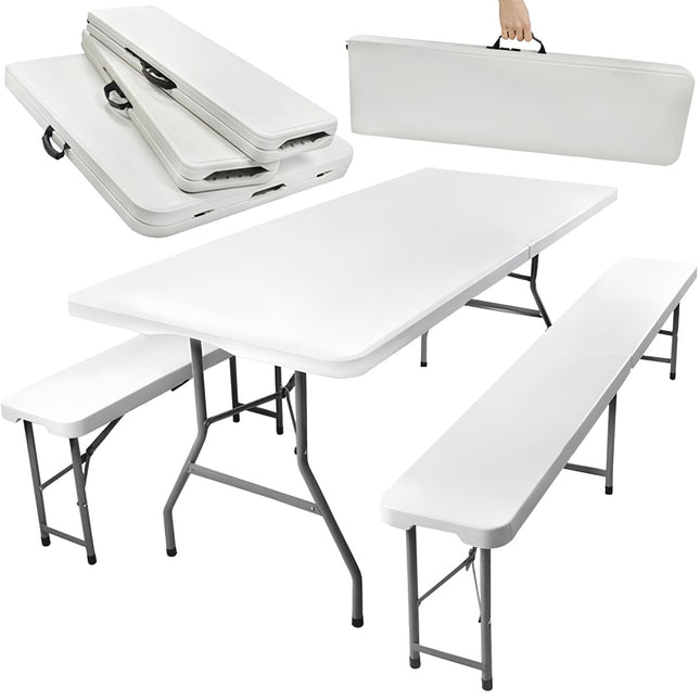Table de jardin pliante 180cm + 2 bancs