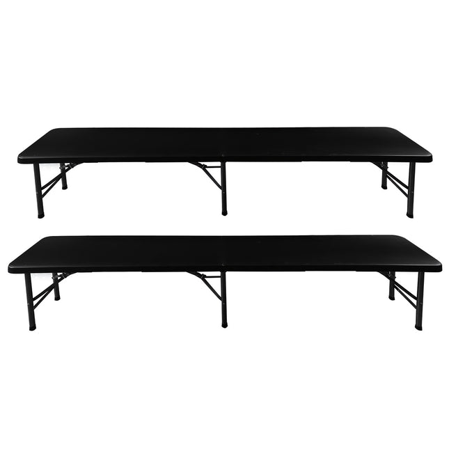 Table de jardin pliante 180cm + 2 bancs - noir