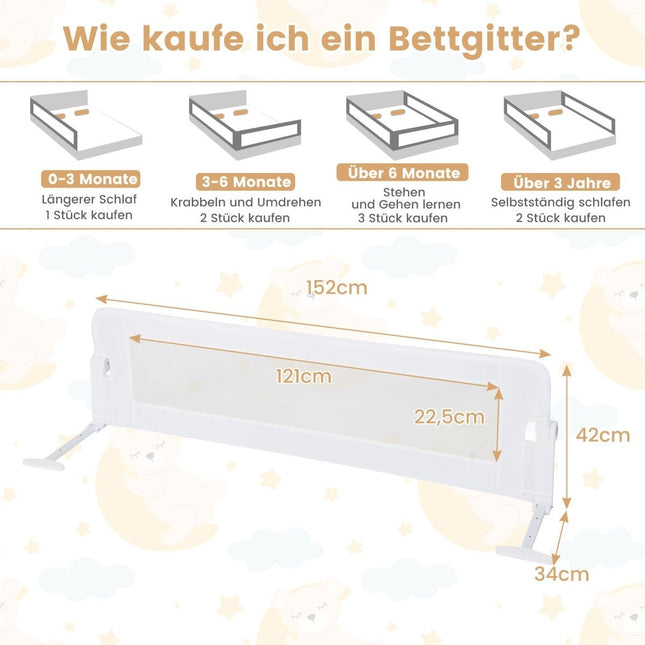Barrière de sécurité pliante pour lit bébé avec sangles réglables 150x40,5x42 cm blanc