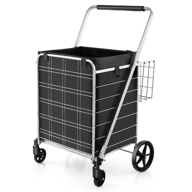 Chariot de courses pliable sur roulettes avec sac Oxford amovible & 2 paniers argent
