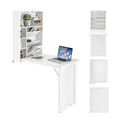 Table pliante, bureau mural avec séparateur inclinable à 3 niveaux, blanc