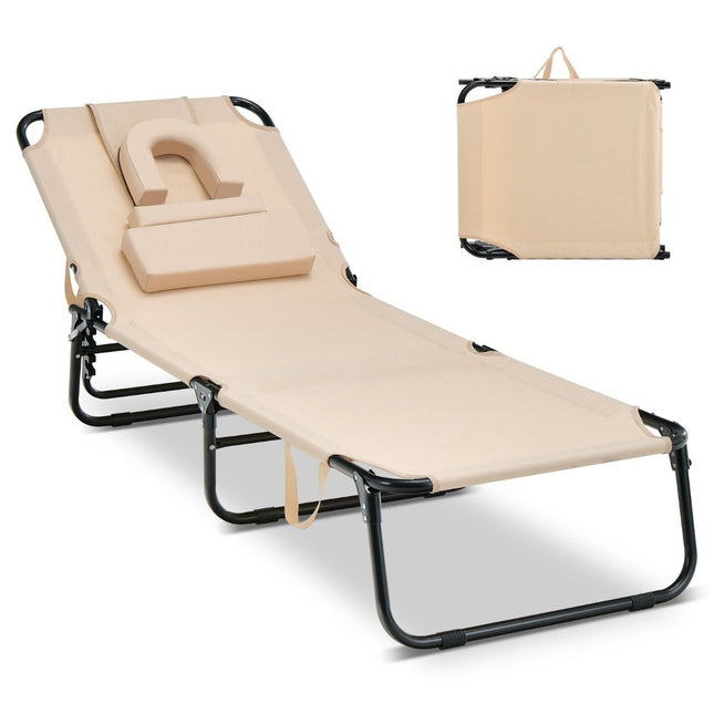 Klappbarer Sonnenstuhl Strandliege mit Gesichtsöffnung beige