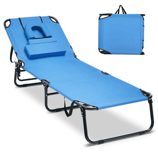 Klappbarer Sonnenstuhl Strandliege mit Gesichtsöffnung blau
