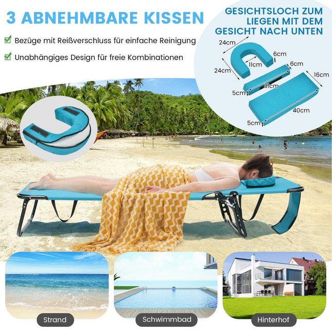 Klappbarer Sonnenstuhl Strandliege mit Gesichtsöffnung türkis