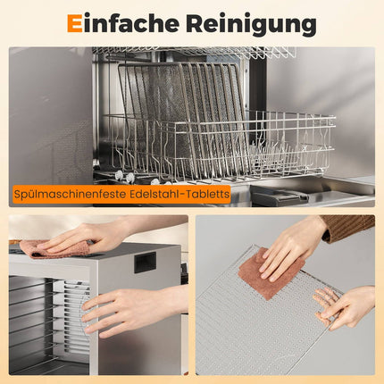 Déshydrateur alimentaire, 8 plateaux, minuterie 48 h, 35-75 °C, argent