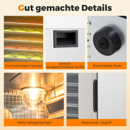 Déshydrateur alimentaire, 8 plateaux, minuterie 48 h, 35-75 °C, argent