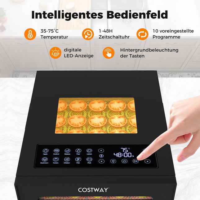 Déshydrateur alimentaire avec 10 plateaux en acier inoxydable, minuterie 48 h, 30-75 °C