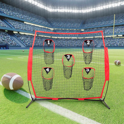 Football Throwing Net 7x7 Ft, 5 Target Pockets, Carry Bag