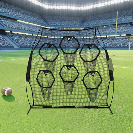 Football Throwing Net 8x8 ft, 6 Target Pockets, Carry Bag