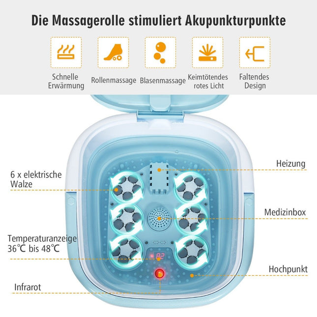 Bain de pieds masseur pliable avec télécommande bain de pieds bain à remous 42 x 40 x 24 cm bleu