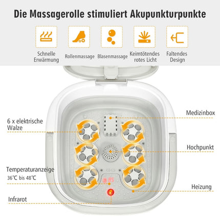 Fußbad Massagegerät Fußbad Whirlpool mit regelbarer Heiztemperatur 42 x 40 x 24 cm grau