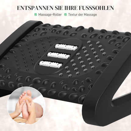 Verstellbare ergonomische Fußstütze mit Massageoberfläche, schwarz