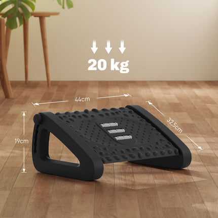 Verstellbare ergonomische Fußstütze mit Massageoberfläche, schwarz