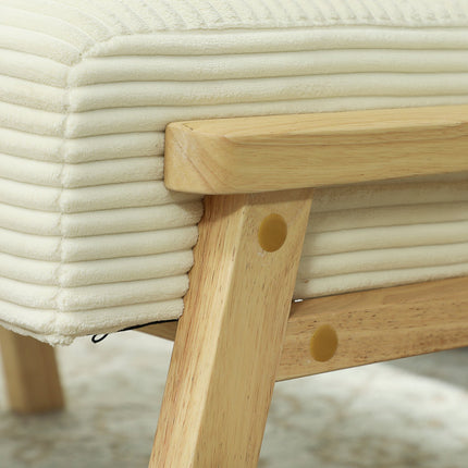 Repose-pieds avec coussin moelleux, aspect velours côtelé, blanc crème