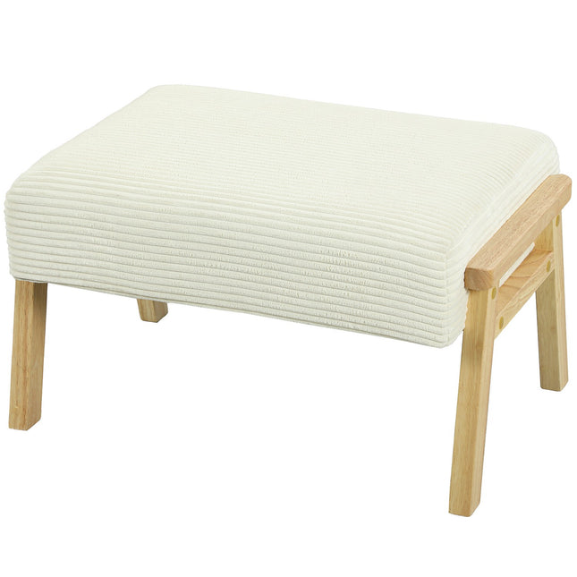 Fußhocker mit weichem Kissen, Cord-Optik, Cremeweiß