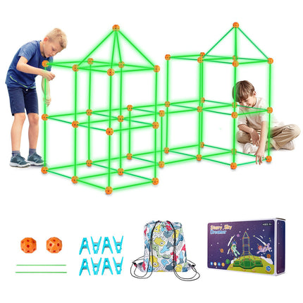 Fort Building Kit, 140-Piece Glow-In-The-Dark STEM Toy