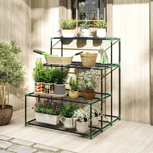 Support à plantes à quatre niveaux, acier vert foncé, 10 kg par étagère