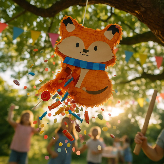 Fuchs-Piñata-Set mit Schlagstock und Maske für Partys