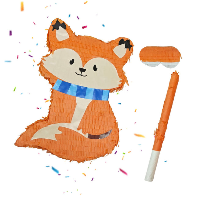 Fuchs-Piñata-Set mit Schlagstock und Maske für Partys