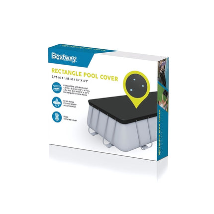 Frame Pool Cover 396 x 185 cm for 404 x 201 cm Pools, Black PVC, Drain Holes